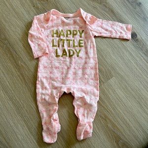 Pink happy little lady footy. Sparkly letters.